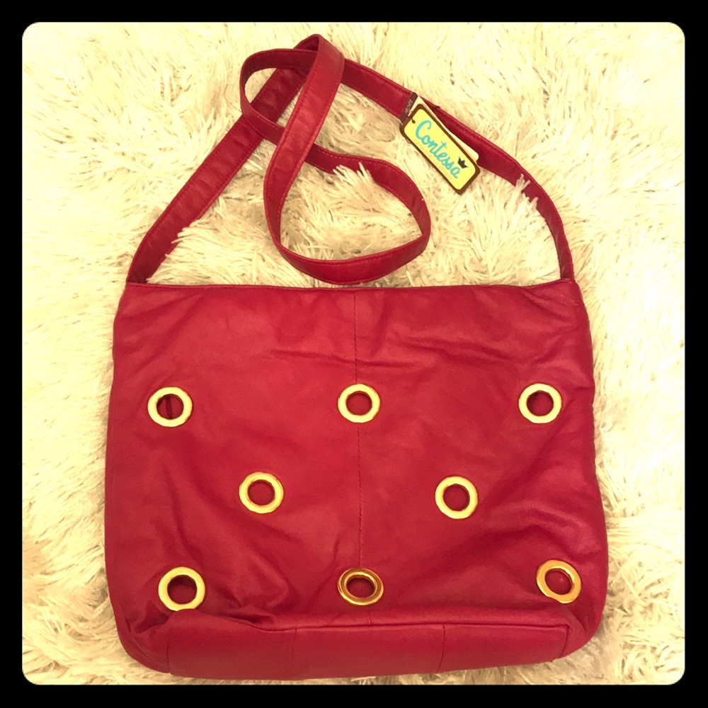 NWT leather designer Contessa tote bag fuschia NEW real leather unused Vintage